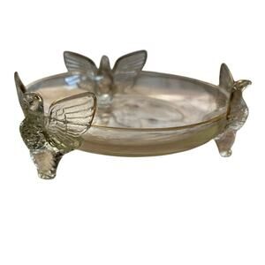 Vintage Jeanette Glass 3 Eagles Dish 5.5” Golf Rim, MCM, Patriotic